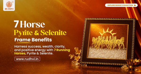 Premium 7 Horse Pyrite and Selenite Vastu Frame for Home Office Decor by Rudhvi