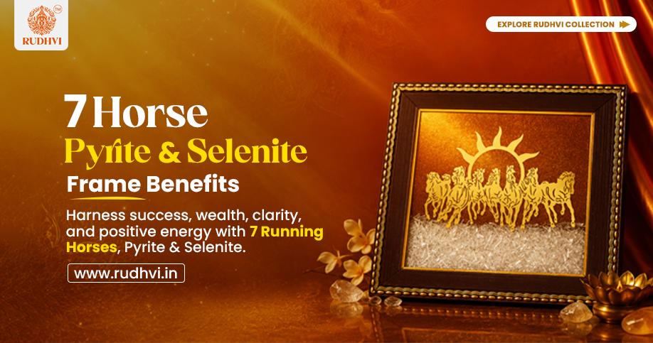 Premium 7 Horse Pyrite and Selenite Vastu Frame for Home Office Decor by Rudhvi