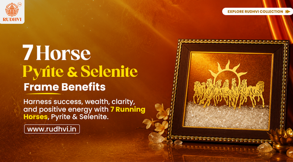Premium 7 Horse Pyrite and Selenite Vastu Frame for Home Office Decor by Rudhvi
