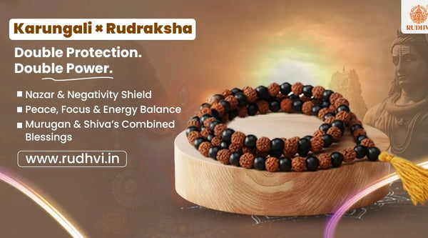 Karungali wood and Rudraksha bead mala for spiritual protection, grounding, and positive energy