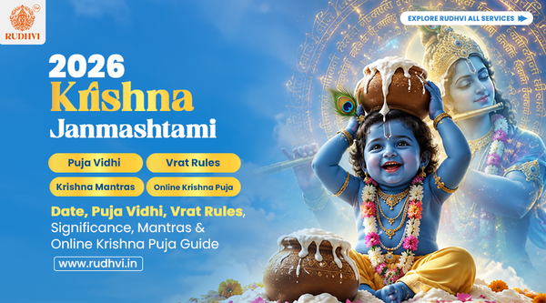 Learn Krishna Janmashtami 2026 date, fasting rules, puja vidhi, Krishna mantras, significance, benefits and book Online Krishna Puja to seek Lord Krishna's blessings for happiness, prosperity, health and family well-being.