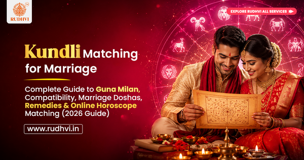 Kundli Matching for Marriage guide covering Guna Milan, Horoscope Matching, Mangal Dosha, Marriage Doshas, and Vedic compatibility.