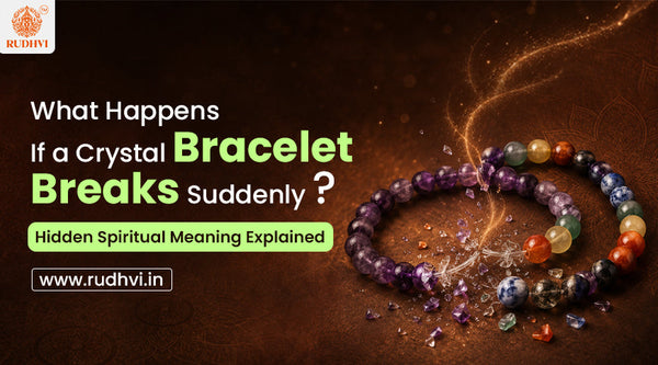 Broken crystal bracelet beads with glowing spiritual style background
