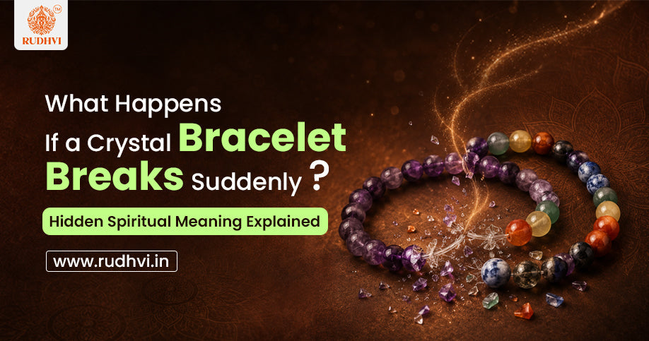 Broken crystal bracelet beads with glowing spiritual style background