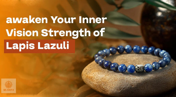 Lapis Lazuli healing bracelet displayed on a stone surface — awakens inner vision, wisdom, and spiritual strength by Rudhvi
