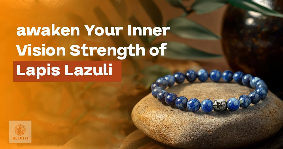 Lapis Lazuli healing bracelet displayed on a stone surface — awakens inner vision, wisdom, and spiritual strength by Rudhvi