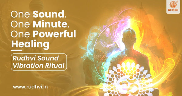 OM sound vibration healing poster with meditation silhouette, glowing chakras, and spiritual energy light.