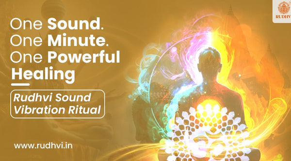 OM sound vibration healing poster with meditation silhouette, glowing chakras, and spiritual energy light.
