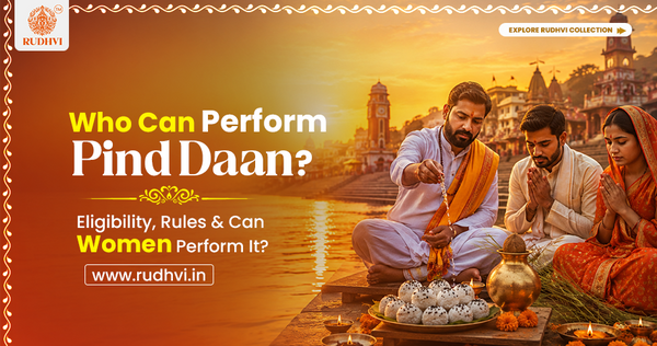 Family performing Pind Daan ritual at Gaya Vishnupad Temple, explaining who can perform Pind Daan according to Hindu traditions.