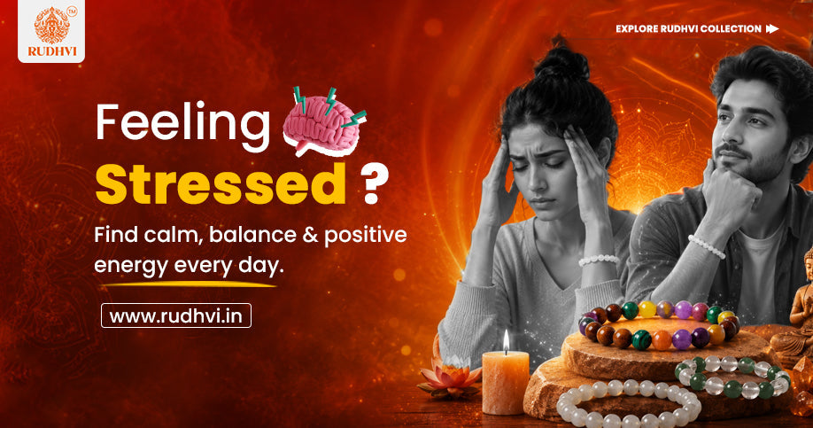 Person feeling stressed with crystal bracelet symbolizing calmness balance and positive energy
