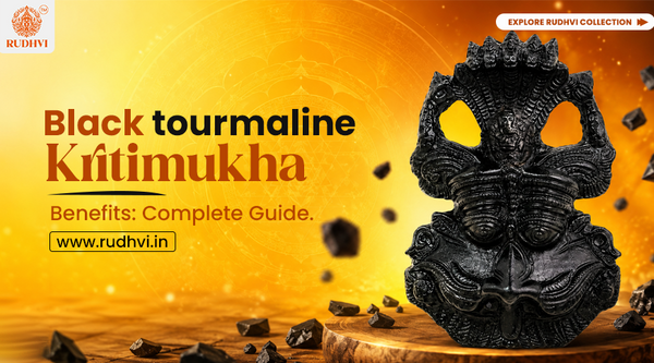 Black Tourmaline Kirtimukha spiritual décor for home, Vastu, meditation, and traditional protection symbolism.