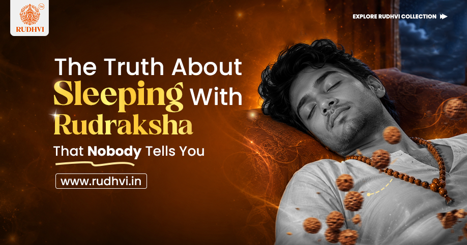 Man sleeping peacefully while wearing Rudraksha mala explaining benefits and rules of sleeping with Rudraksha