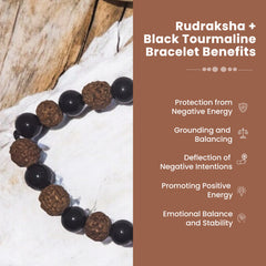 Rudraksha + Black Tourmaline Bracelet 5-mukhi Rudraksha