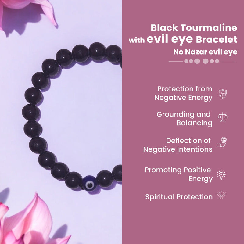 (Black Tourmaline with evil eye) No Nazar Evil Eye