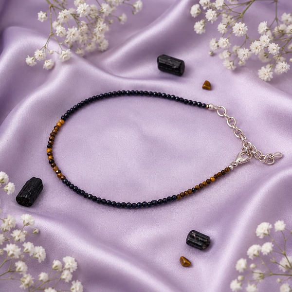 Triple Protection Crystal Anklet – Hematite, Black Obsidian & Tiger Eye