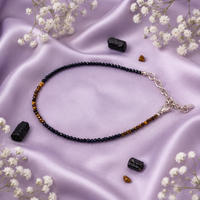 Triple Protection Crystal Anklet – Hematite, Black Obsidian & Tiger Eye