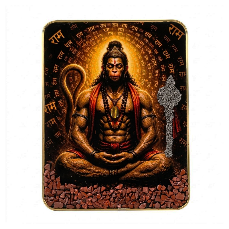Surya Hanuman Tiger Eye Frame – Courage, Protection & Success Energy Wall Decor