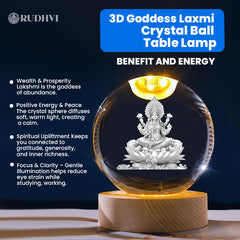 3D Goddess Laxmi Crystal Ball Table Lamp – Wealth, Prosperity & Positive Energy | Rudhvi