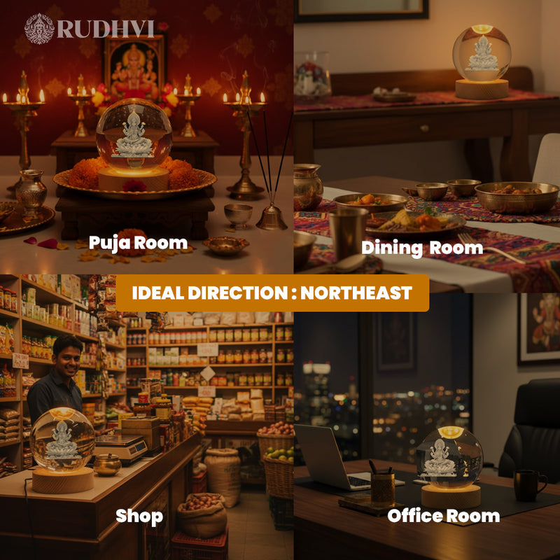 3D Goddess Laxmi Crystal Ball Table Lamp – Wealth, Prosperity & Positive Energy | Rudhvi