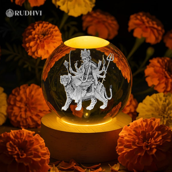 3D Devi Matardni Crystal Ball Table Lamp – Divine Protection, Strength & Peace | Rudhvi