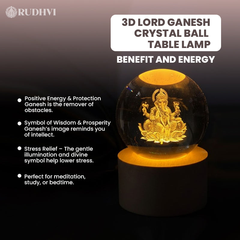 3D Lord Ganesh Crystal Ball Table Lamp – Positive Energy| Rudhvi