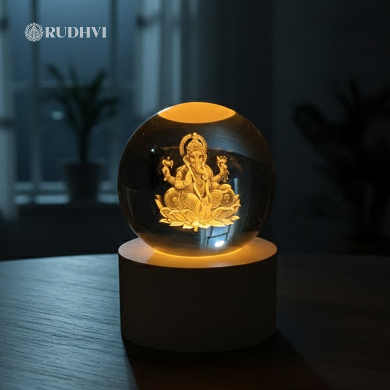 3D Lord Ganesh Crystal Ball Table Lamp – Positive Energy| Rudhvi