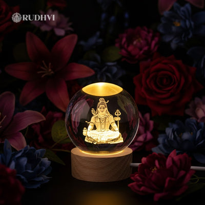 3D Lord Shiva Crystal Ball Table Lamp – Strength, Focus & Energy Balance | Rudhvi
