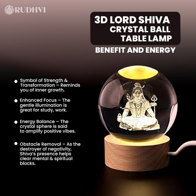 3D Lord Shiva Crystal Ball Table Lamp – Strength, Focus & Energy Balance | Rudhvi