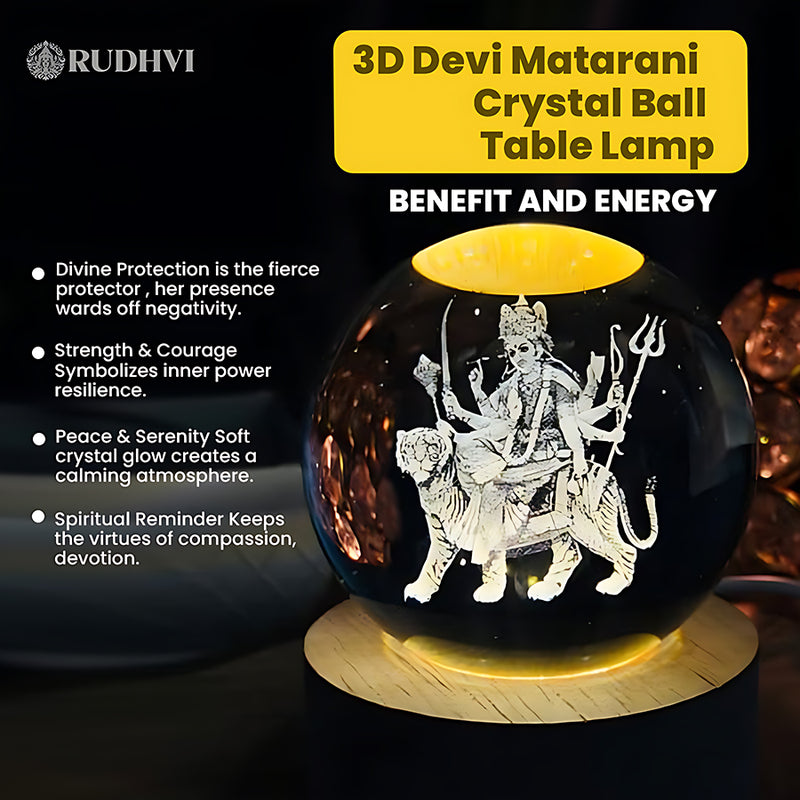 3D Devi Matardni Crystal Ball Table Lamp – Divine Protection, Strength & Peace | Rudhvi