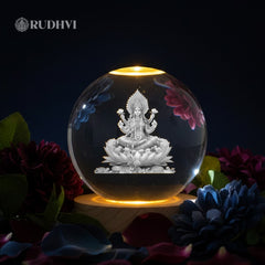 3D Goddess Laxmi Crystal Ball Table Lamp – Wealth, Prosperity & Positive Energy | Rudhvi