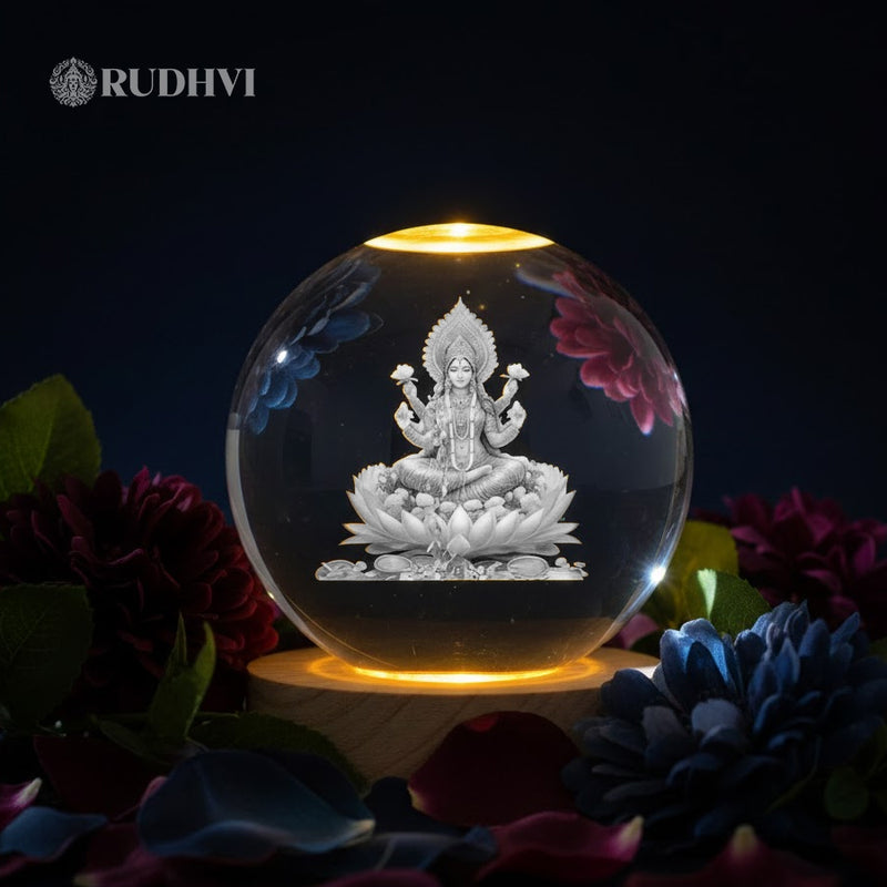3D Goddess Laxmi Crystal Ball Table Lamp – Wealth, Prosperity & Positive Energy | Rudhvi
