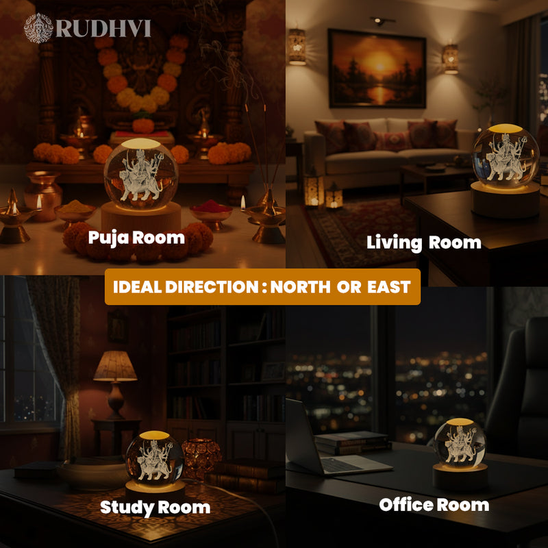 3D Devi Matardni Crystal Ball Table Lamp – Divine Protection, Strength & Peace | Rudhvi