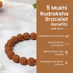 5 Mukhi Rudraksha Bracelet with Brown Thread – Panchmukhi Beads for Peace and Protection.