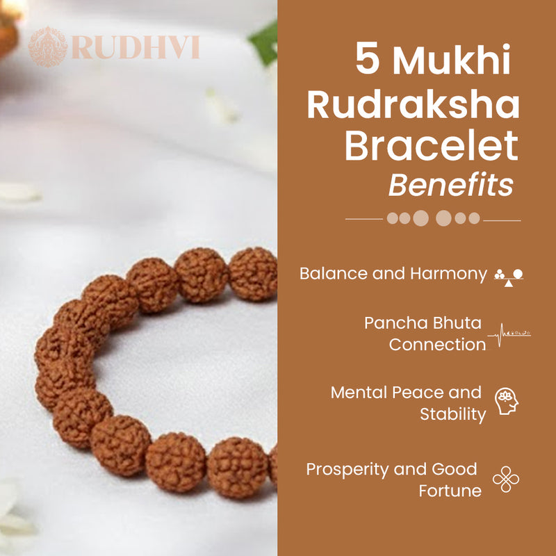 5 Mukhi Rudraksha Bracelet with Brown Thread – Panchmukhi Beads for Peace and Protection.