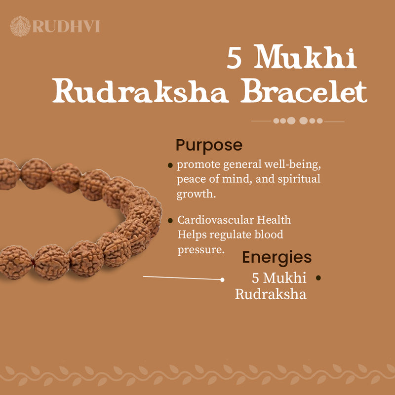 Adjustable Elastic 5 Mukhi Rudraksha Bracelet for Daily Wear – Peace, Focus and Positivity.