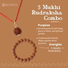 Rudhvi 5 Mukhi Rudraksha Bracelet & Locket Set for Wellness-Rudhvi
