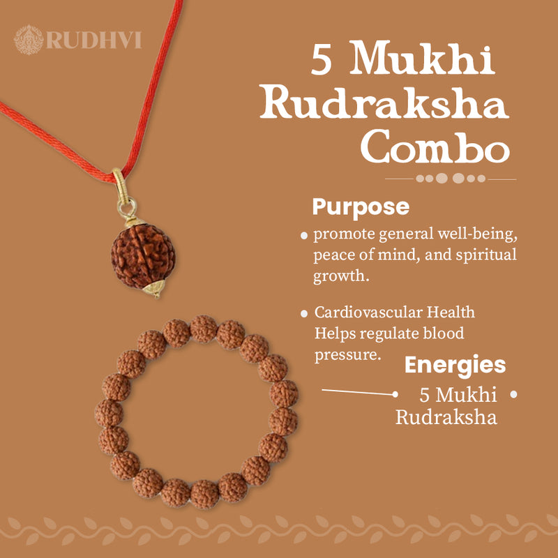 Rudhvi 5 Mukhi Rudraksha Bracelet & Locket Set for Wellness-Rudhvi