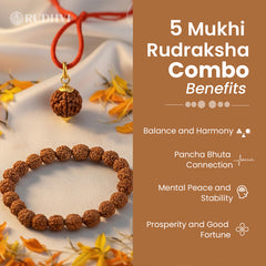 Five Mukhi Rudraksha Combo for Health, Calmness and Meditation-Rudhvi