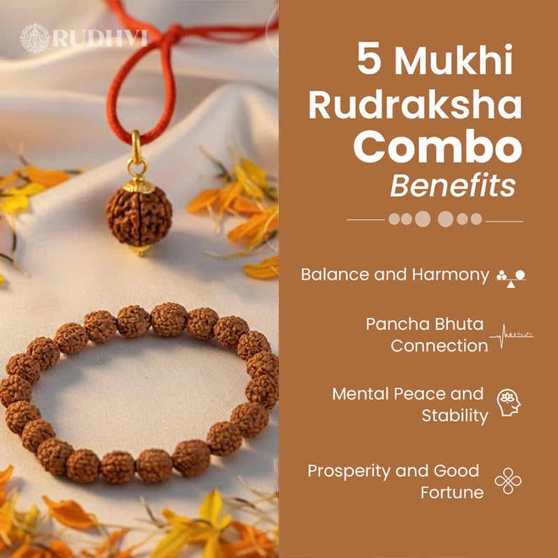 Five Mukhi Rudraksha Combo for Health, Calmness and Meditation-Rudhvi