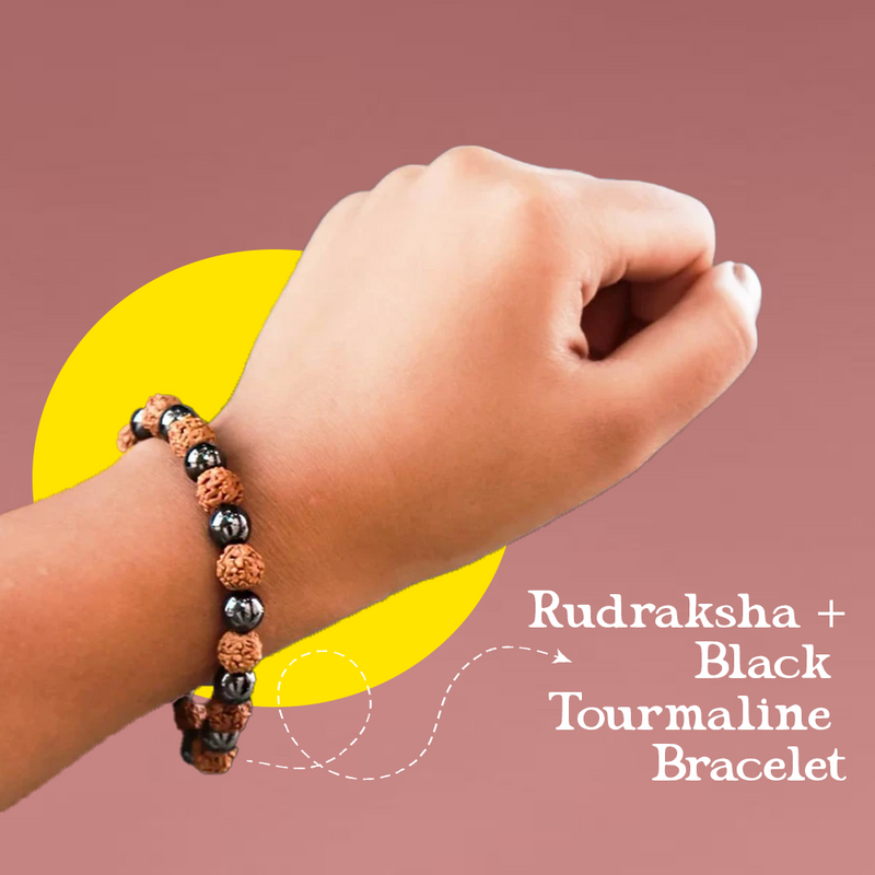 Rudraksha + Black Tourmaline Bracelet 5-mukhi Rudraksha