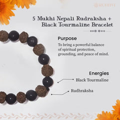 5 Mukhi Nepali Rudraksha and Black Tourmaline Bracelet for spiritual protection, grounding, and peace of mind by Rudhvi