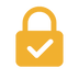 Yellow lock icon with a white check mark on a white background