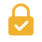 Yellow lock icon with a white check mark on a white background