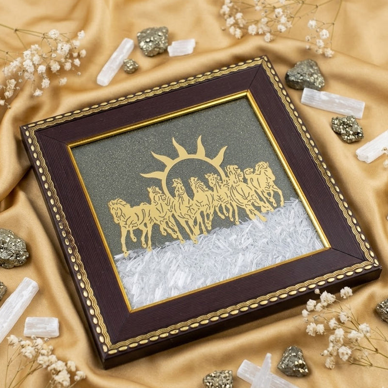 7 Horses Pyrite & Selenite Wealth Frame for Vastu & Prosperity