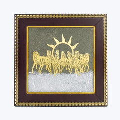 7 Horses Pyrite & Selenite Wealth Frame for Vastu & Prosperity