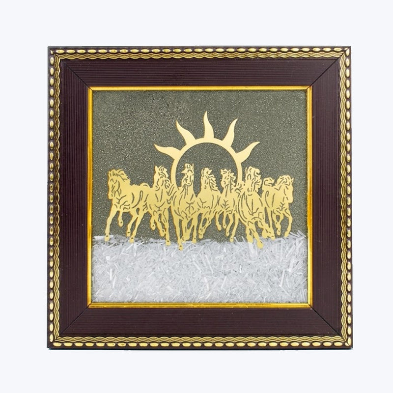 7 Horses Pyrite & Selenite Wealth Frame for Vastu & Prosperity