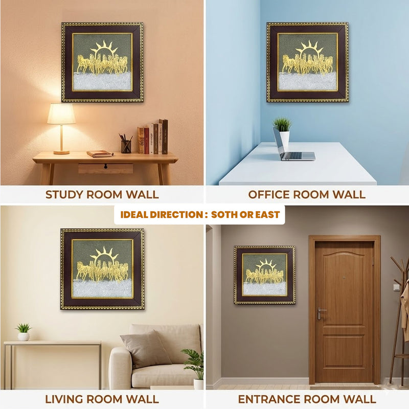 7 Horses Pyrite & Selenite Wealth Frame for Vastu & Prosperity