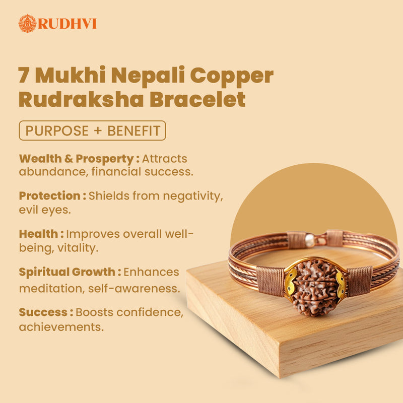 7 Mukhi Nepali Rudraksha Bracelet (21–23mm) with Copper Bracelet | Rudhvi