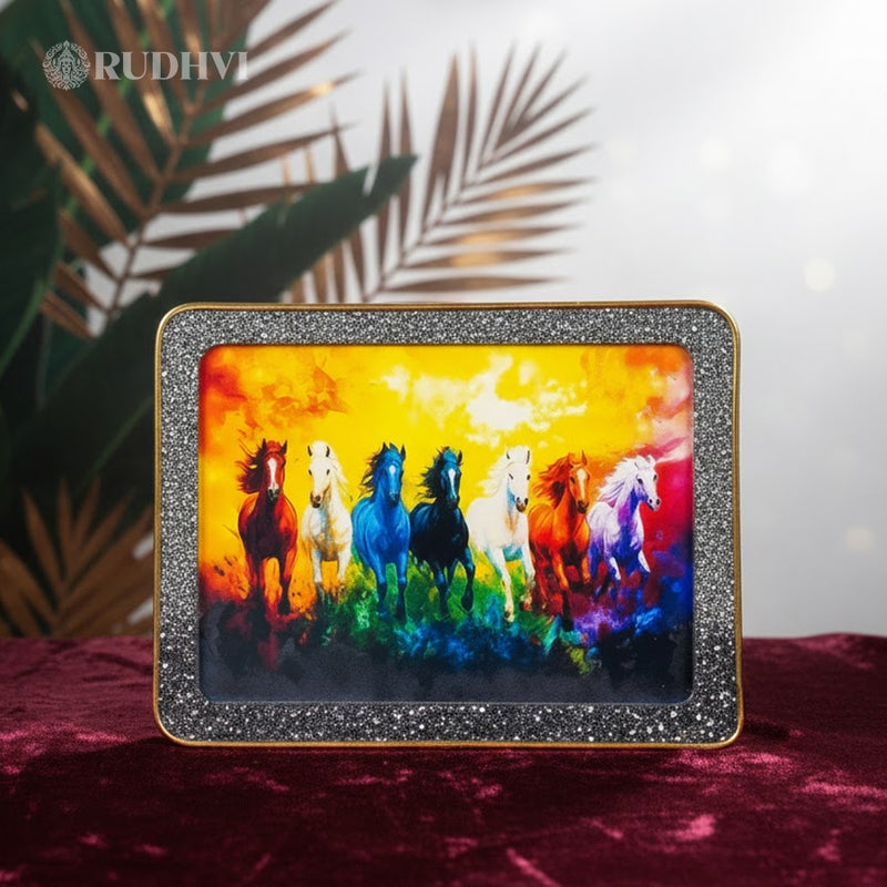 7 Running Horses Pyrite Money Magnet Frame – Wealth, Success & Good Luck | Rudhvi