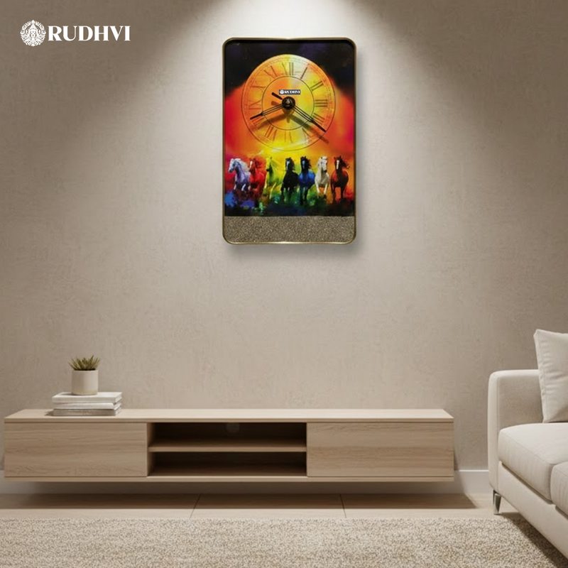 Rudhvi™ 7 Running Rainbow Horses Wall Clock – Pyrite Wealth Energy Decor